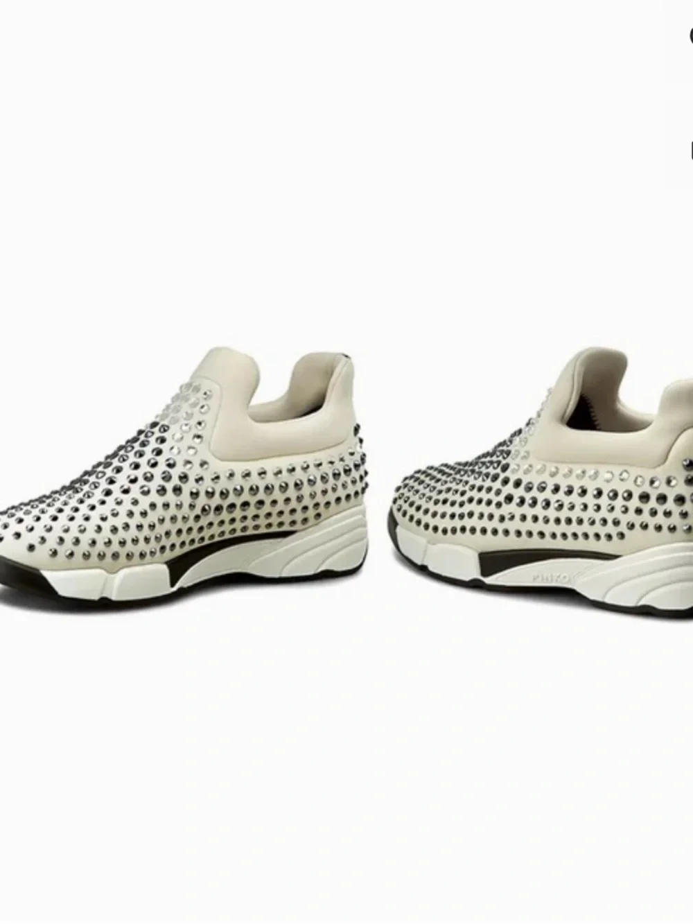 Pinko Cream Crystal-Embellished Slip-On Sneakers Size 8